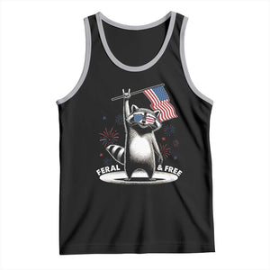 Funny Feral And Free Tank Top 4th of July Patriotic Raccoon With American Flag Fireworks TS11 Black Athletic Heather Print Your Wear