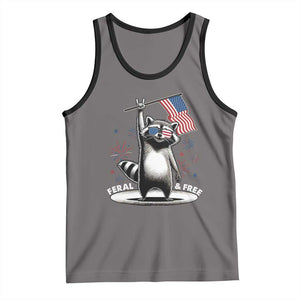 Funny Feral And Free Tank Top 4th of July Patriotic Raccoon With American Flag Fireworks TS11 Deep Heather Black Print Your Wear