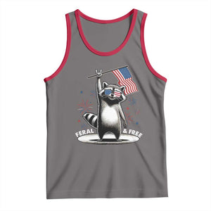 Funny Feral And Free Tank Top 4th of July Patriotic Raccoon With American Flag Fireworks TS11 Deep Heather Red Print Your Wear