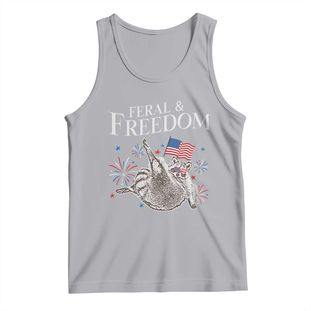 Funny Feral And Free Tank Top 4th of July Patriotic Raccoon With American Flag TS11 Athletic Heather Print Your Wear