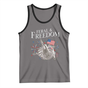 Funny Feral And Free Tank Top 4th of July Patriotic Raccoon With American Flag TS11 Deep Heather Black Print Your Wear