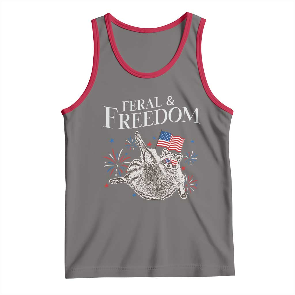 Funny Feral And Free Tank Top 4th of July Patriotic Raccoon With American Flag TS11 Deep Heather Red Print Your Wear