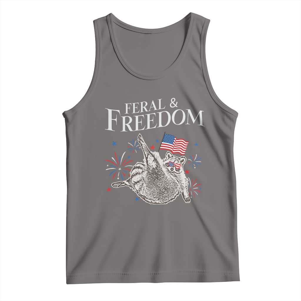 Funny Feral And Free Tank Top 4th of July Patriotic Raccoon With American Flag TS11 Deep Heather Print Your Wear