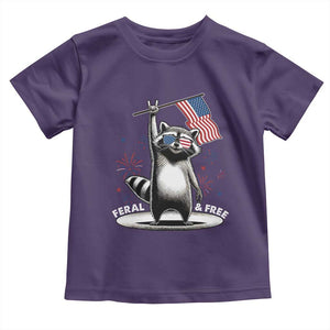Funny Feral And Free Toddler T Shirt 4th of July Patriotic Raccoon With American Flag Fireworks TS11 Purple Print Your Wear
