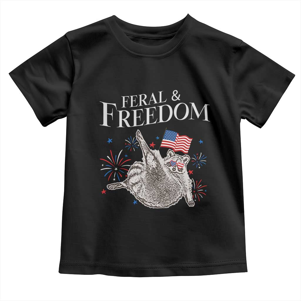 Funny Feral And Free Toddler T Shirt 4th of July Patriotic Raccoon With American Flag TS11 Black Print Your Wear