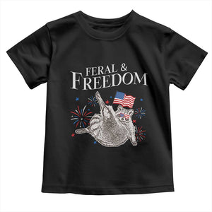 Funny Feral And Free Toddler T Shirt 4th of July Patriotic Raccoon With American Flag TS11 Black Print Your Wear
