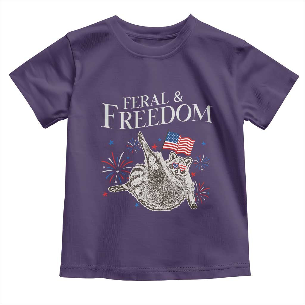 Funny Feral And Free Toddler T Shirt 4th of July Patriotic Raccoon With American Flag TS11 Purple Print Your Wear