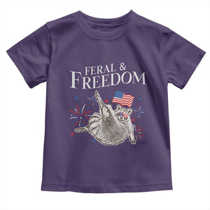 Funny Feral And Free Toddler T Shirt 4th of July Patriotic Raccoon With American Flag TS11 Purple Print Your Wear
