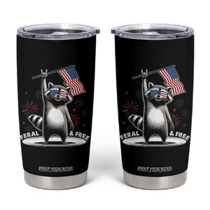 Funny Feral And Free Tumbler Cup 4th of July Patriotic Raccoon With American Flag Fireworks TS11 Black Print Your Wear