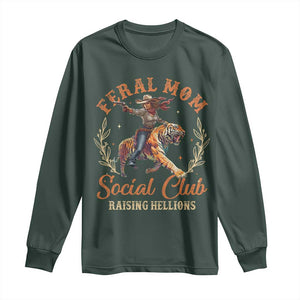 Funny Feral Mom Social Club Raising Hellions Long Sleeve Shirt Mother's Day TS11 Dark Forest Green Print Your Wear