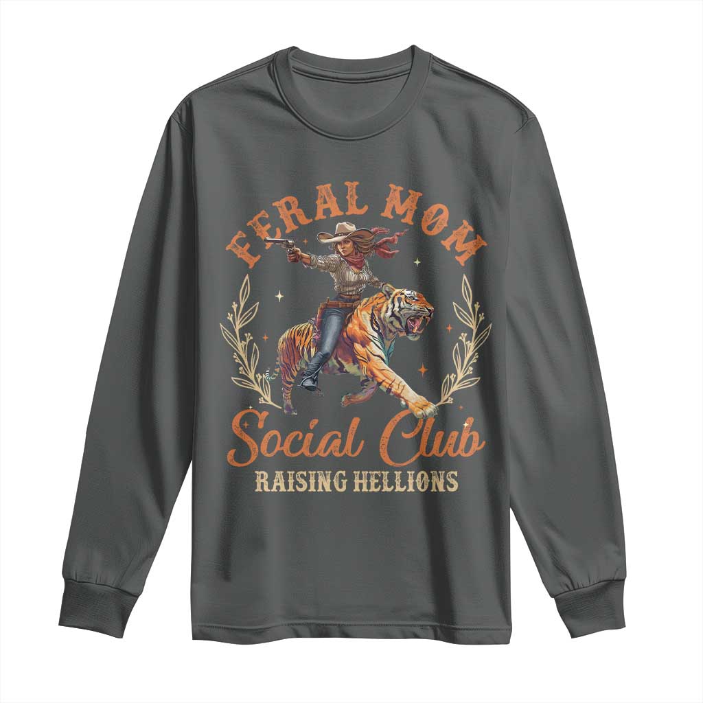 Funny Feral Mom Social Club Raising Hellions Long Sleeve Shirt Mother's Day TS11 Dark Heather Print Your Wear