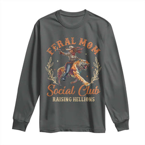 Funny Feral Mom Social Club Raising Hellions Long Sleeve Shirt Mother's Day TS11 Dark Heather Print Your Wear