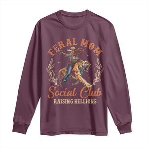 Funny Feral Mom Social Club Raising Hellions Long Sleeve Shirt Mother's Day TS11 Maroon Print Your Wear