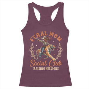 Funny Feral Mom Social Club Raising Hellions Racerback Tank Top Mother's Day TS11 Maroon Print Your Wear