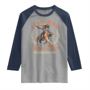 Funny Feral Mom Social Club Raising Hellions Raglan Shirt Mother's Day TS11 Sport Gray Navy Print Your Wear