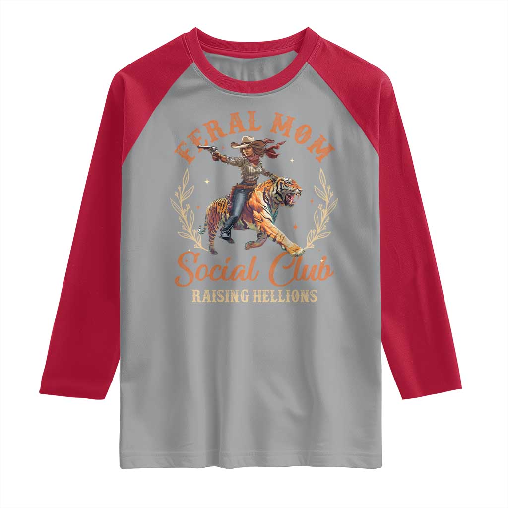 Funny Feral Mom Social Club Raising Hellions Raglan Shirt Mother's Day TS11 Sport Gray Red Print Your Wear
