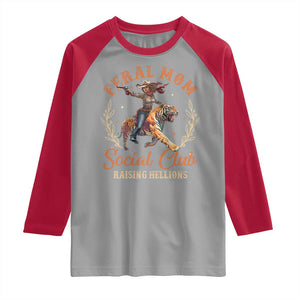 Funny Feral Mom Social Club Raising Hellions Raglan Shirt Mother's Day TS11 Sport Gray Red Print Your Wear