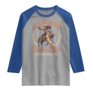 Funny Feral Mom Social Club Raising Hellions Raglan Shirt Mother's Day TS11 Sport Gray Royal Print Your Wear