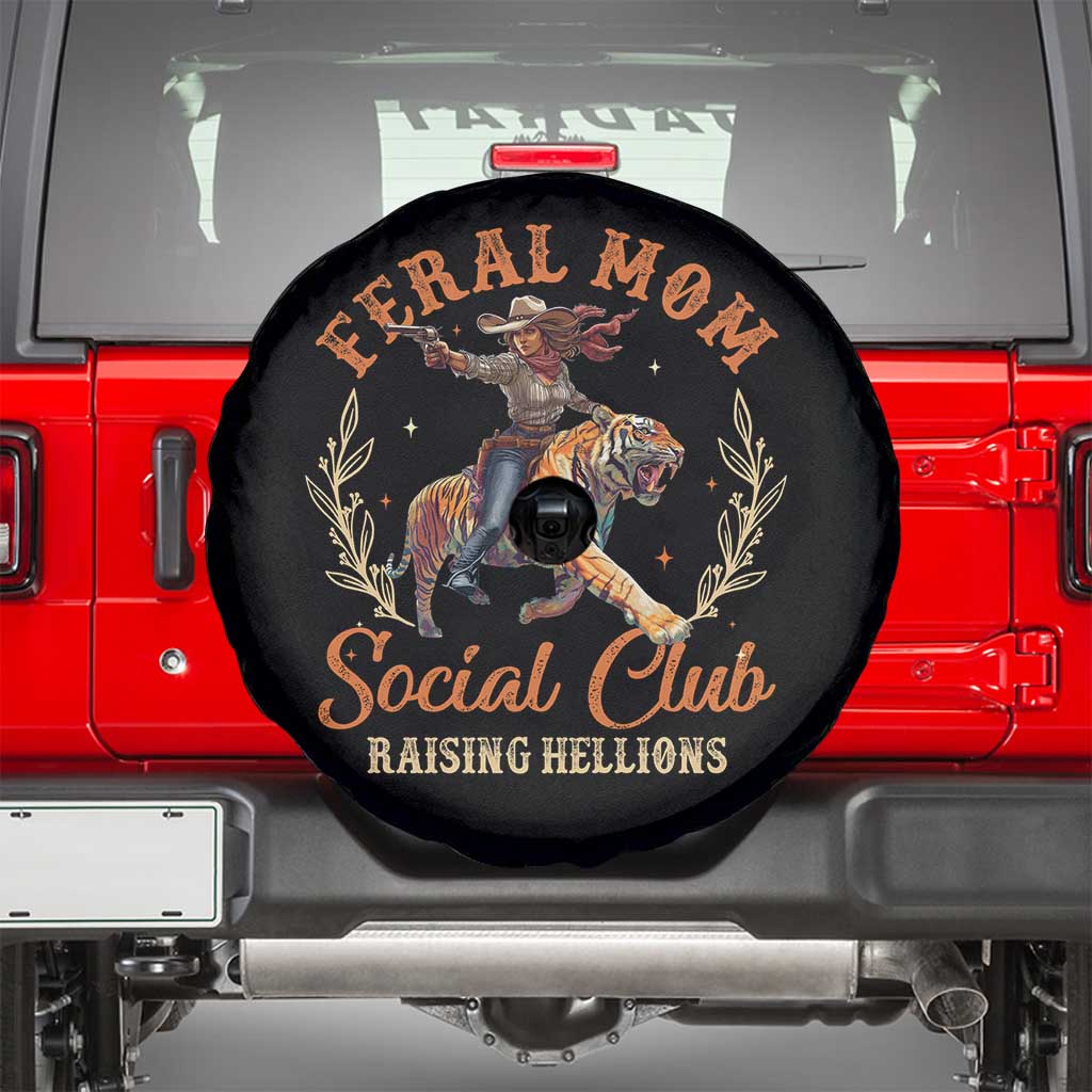 Funny Feral Mom Social Club Raising Hellions Spare Tire Cover Mother's Day TS11 Black Print Your Wear