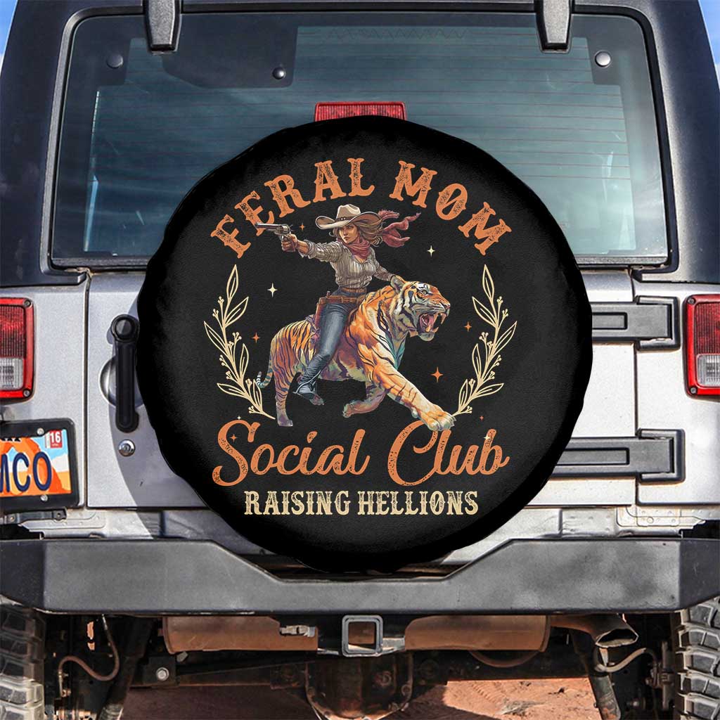 Funny Feral Mom Social Club Raising Hellions Spare Tire Cover Mother's Day TS11 No hole Black Print Your Wear