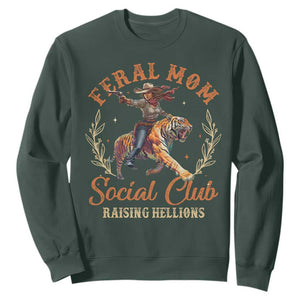 Funny Feral Mom Social Club Raising Hellions Sweatshirt Mother's Day TS11 Dark Forest Green Print Your Wear