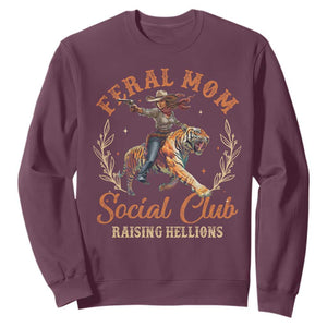 Funny Feral Mom Social Club Raising Hellions Sweatshirt Mother's Day TS11 Maroon Print Your Wear