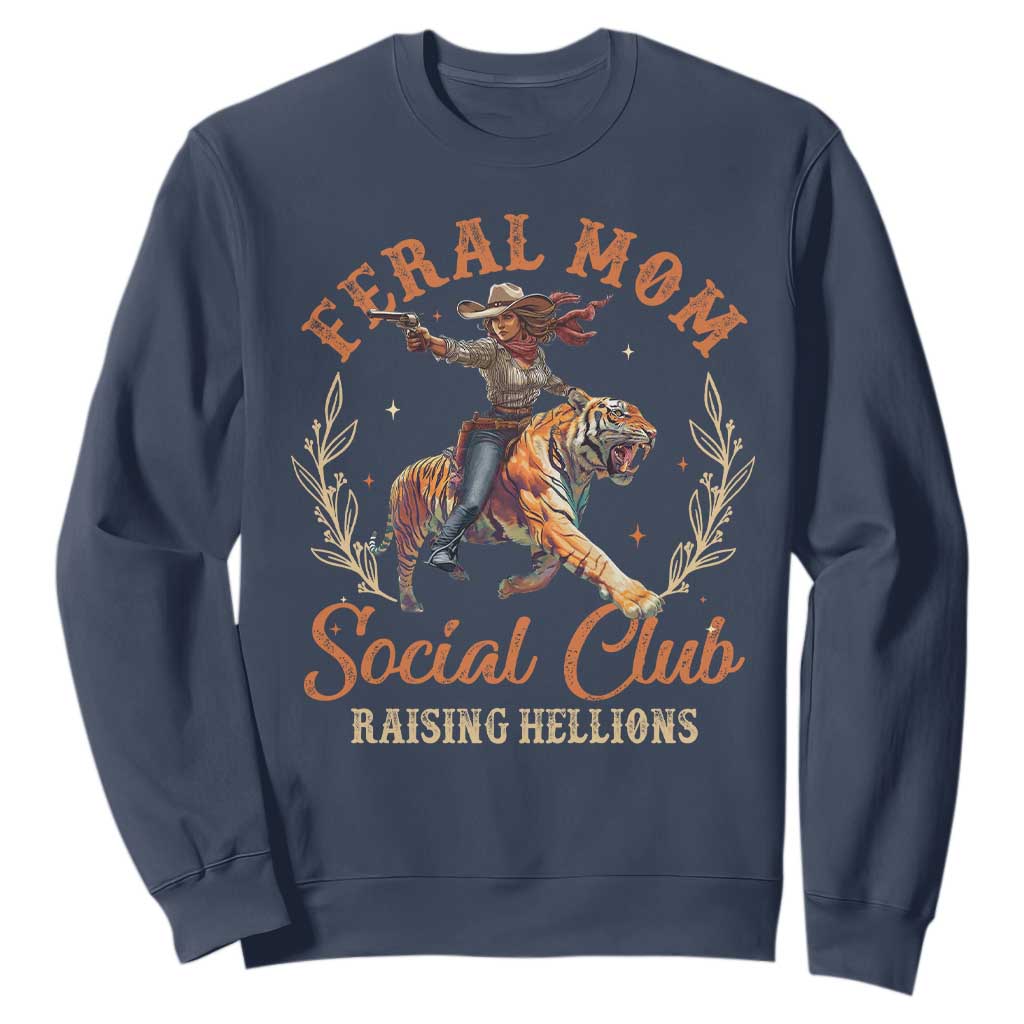 Funny Feral Mom Social Club Raising Hellions Sweatshirt Mother's Day TS11 Navy Print Your Wear