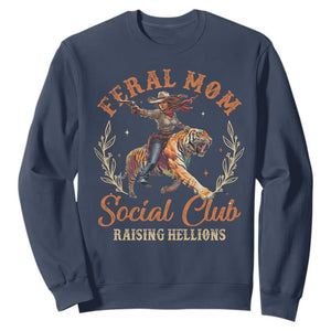 Funny Feral Mom Social Club Raising Hellions Sweatshirt Mother's Day TS11 Navy Print Your Wear