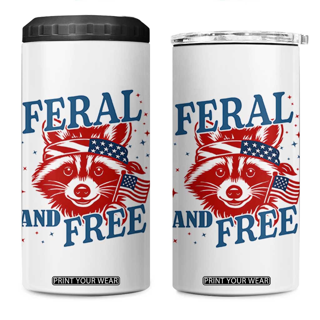 Funny Feral and Free Raccoon 4 in 1 Can Cooler Tumbler Patriotic Bandana Animal 4th of July US Flag TS02 One Size: 16 oz White Print Your Wear