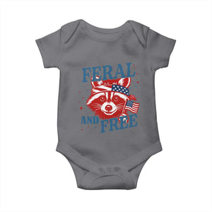 Funny Feral and Free Raccoon Baby Onesie Patriotic Bandana Animal 4th of July US Flag TS02 Charcoal Print Your Wear