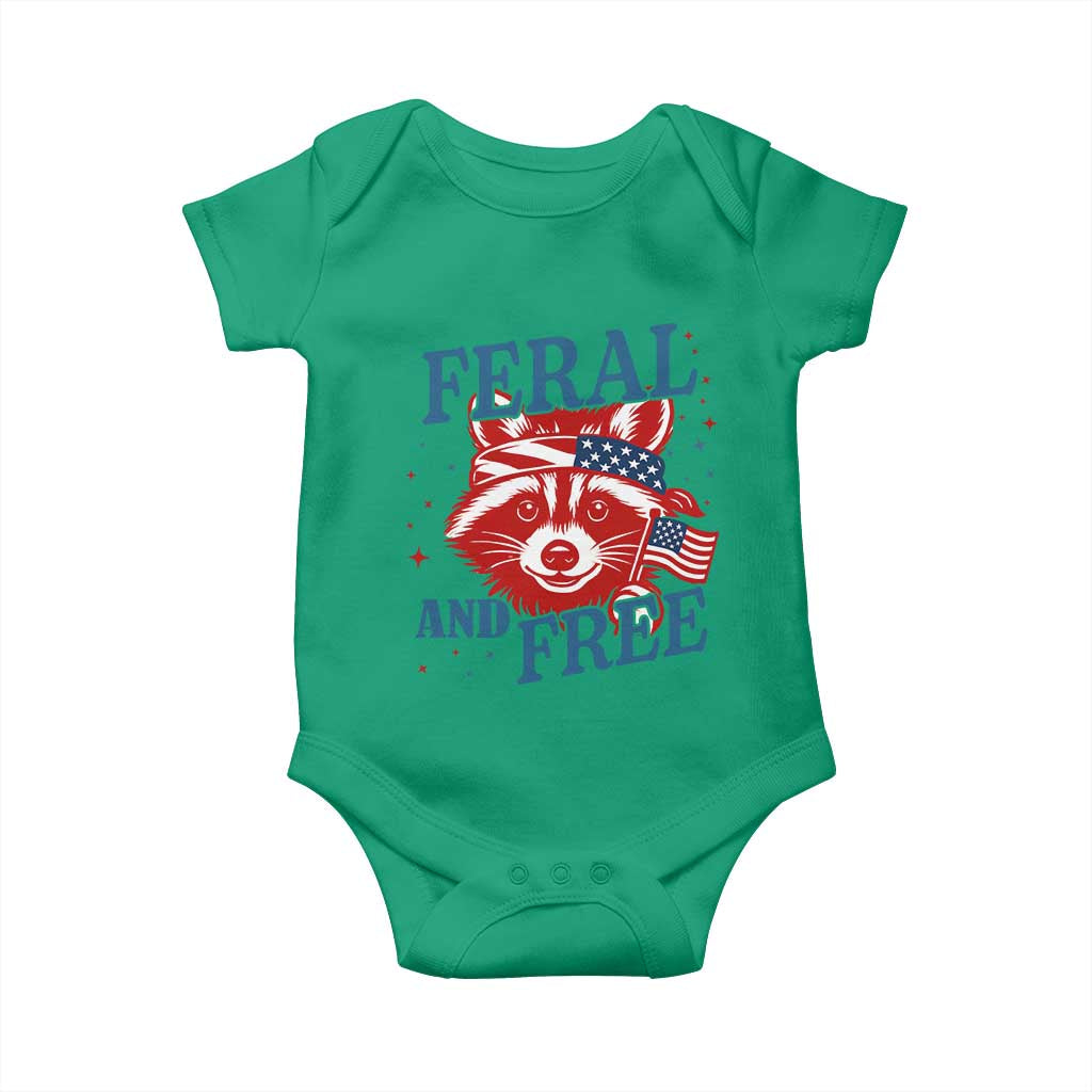 Funny Feral and Free Raccoon Baby Onesie Patriotic Bandana Animal 4th of July US Flag TS02 Irish Green Print Your Wear