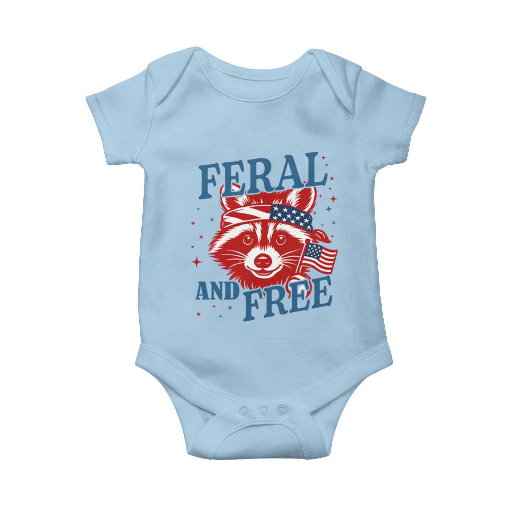 Funny Feral and Free Raccoon Baby Onesie Patriotic Bandana Animal 4th of July US Flag TS02 Light Blue Print Your Wear