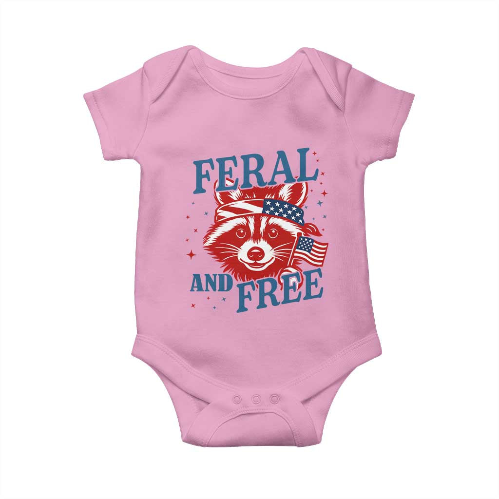 Funny Feral and Free Raccoon Baby Onesie Patriotic Bandana Animal 4th of July US Flag TS02 Light Pink Print Your Wear