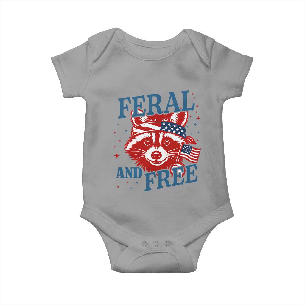 Funny Feral and Free Raccoon Baby Onesie Patriotic Bandana Animal 4th of July US Flag TS02 Sport Gray Print Your Wear