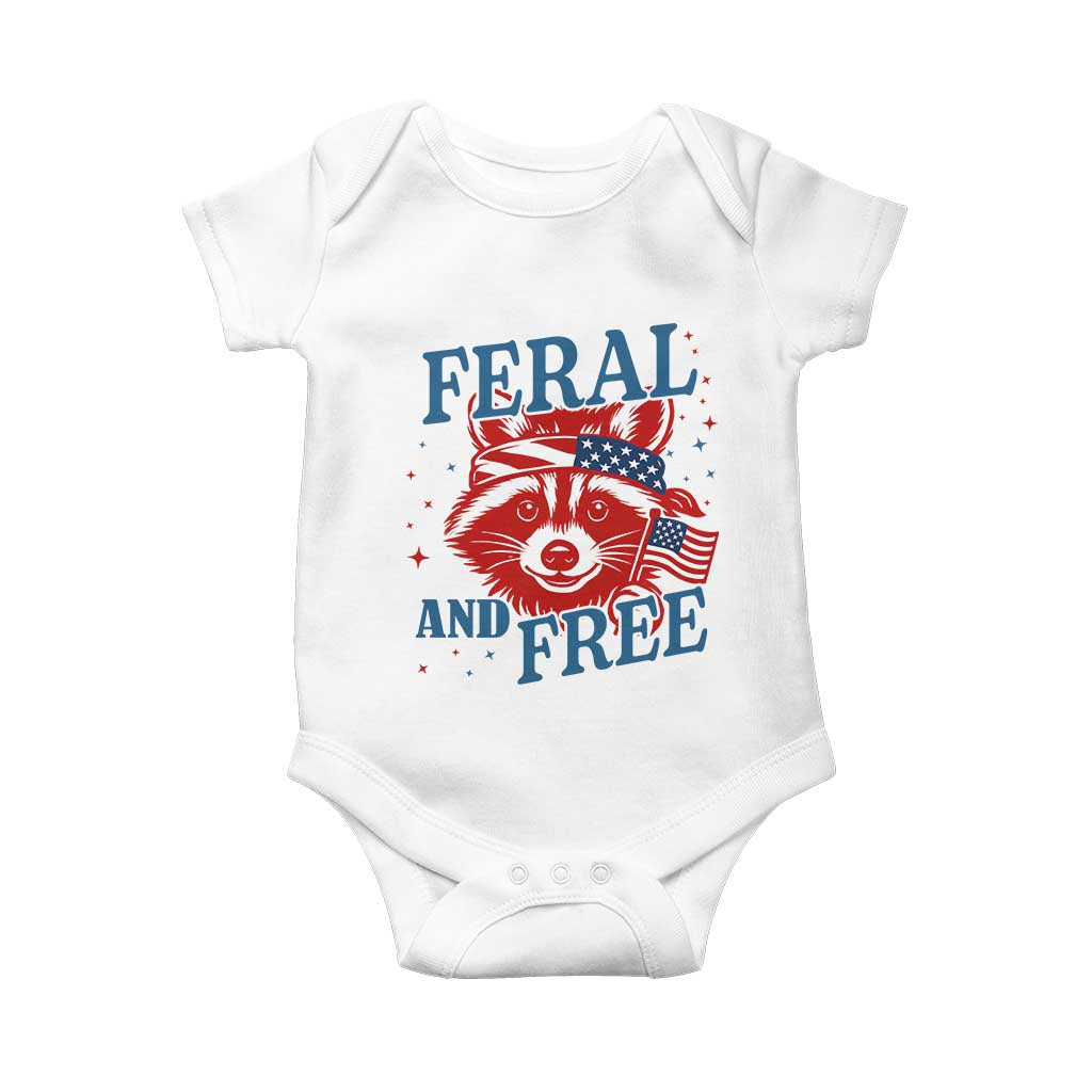 Funny Feral and Free Raccoon Baby Onesie Patriotic Bandana Animal 4th of July US Flag TS02 White Print Your Wear