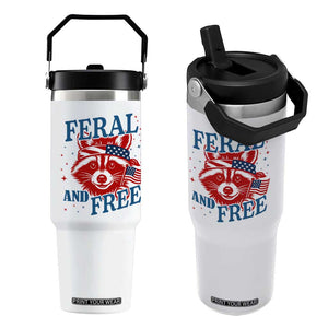 Funny Feral and Free Raccoon Flip Straw Tumbler Patriotic Bandana Animal 4th of July US Flag TS02 One Size: 30 oz White Print Your Wear