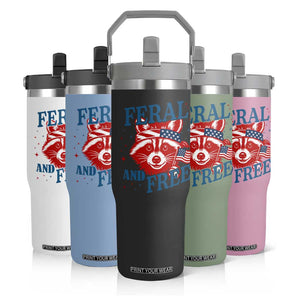 Funny Feral and Free Raccoon Flip Straw Tumbler Patriotic Bandana Animal 4th of July US Flag TS02 Print Your Wear