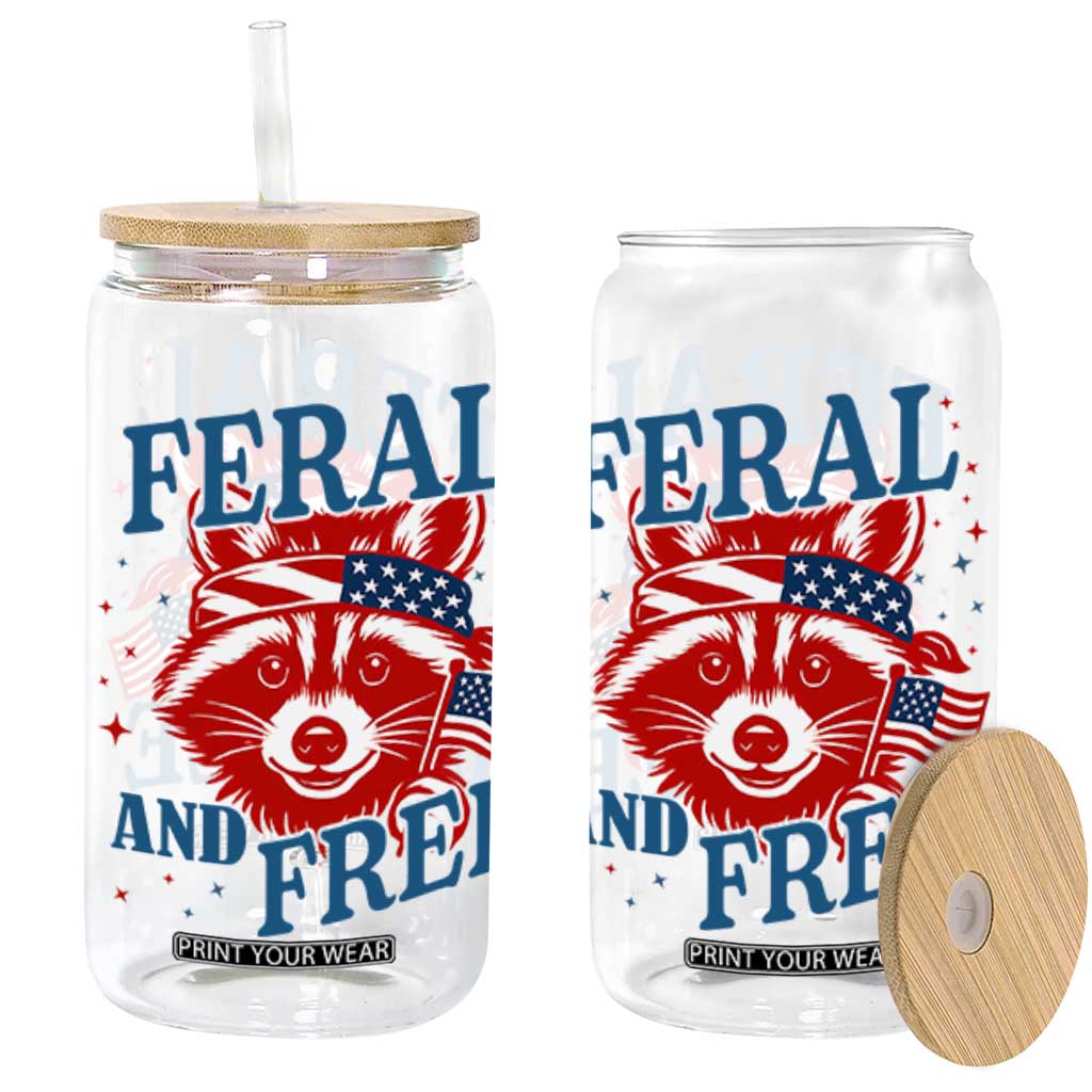Funny Feral and Free Raccoon Glass Can Patriotic Bandana Animal 4th of July US Flag TS02 White Print Your Wear