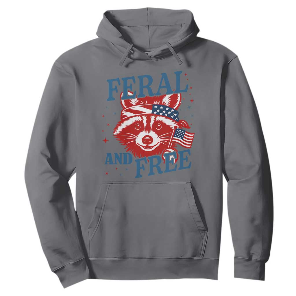 Funny Feral and Free Raccoon Hoodie Patriotic Bandana Animal 4th of July US Flag TS02 Charcoal Print Your Wear