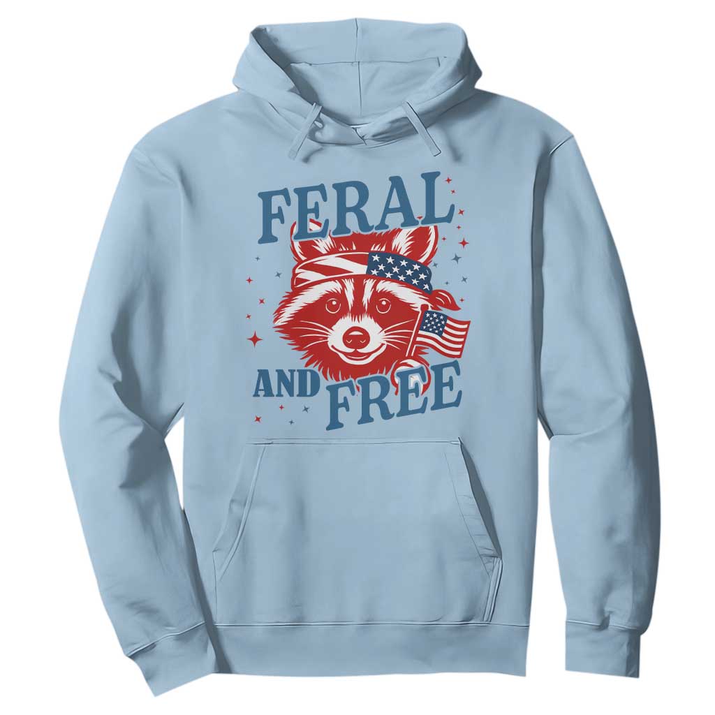Funny Feral and Free Raccoon Hoodie Patriotic Bandana Animal 4th of July US Flag TS02 Light Blue Print Your Wear