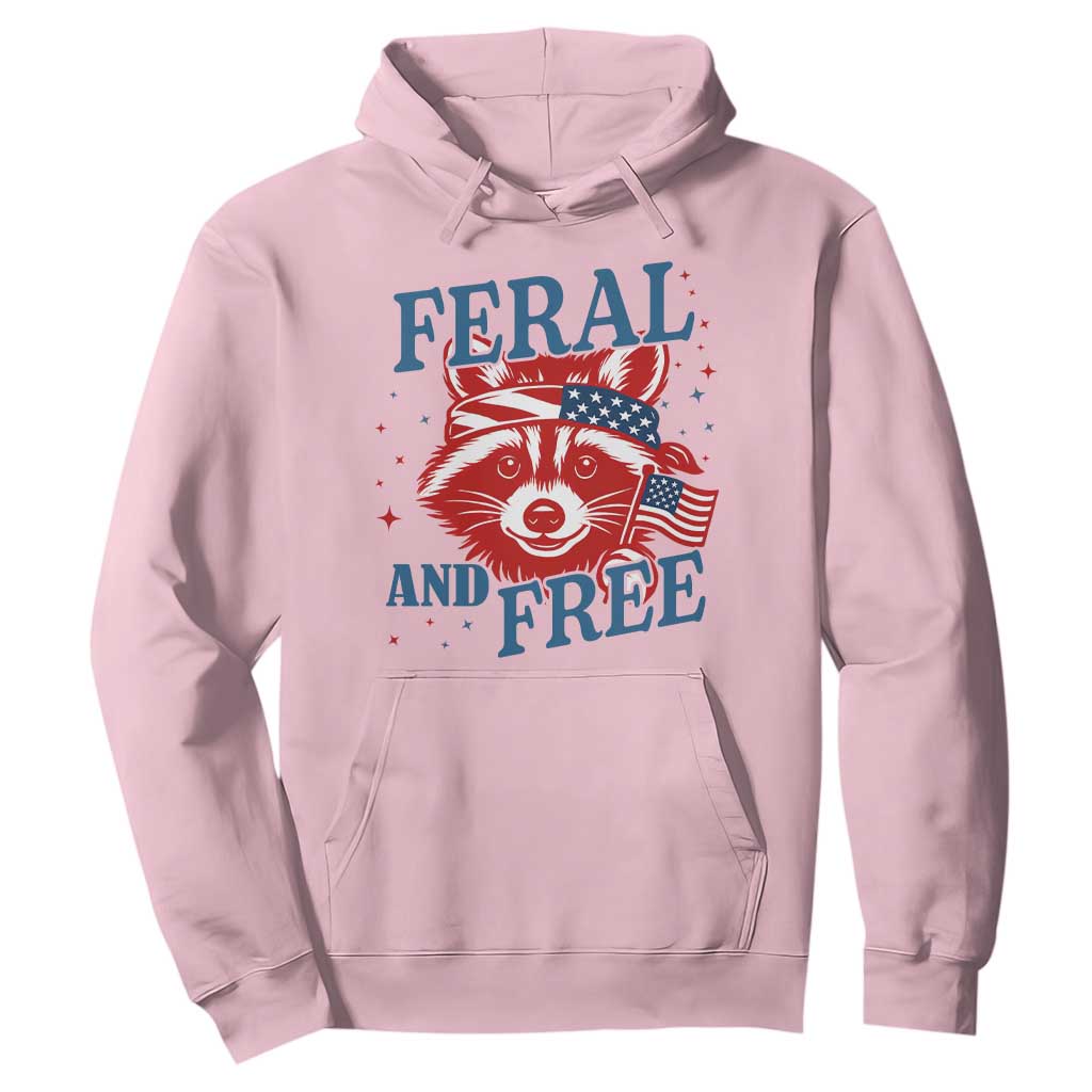 Funny Feral and Free Raccoon Hoodie Patriotic Bandana Animal 4th of July US Flag TS02 Light Pink Print Your Wear