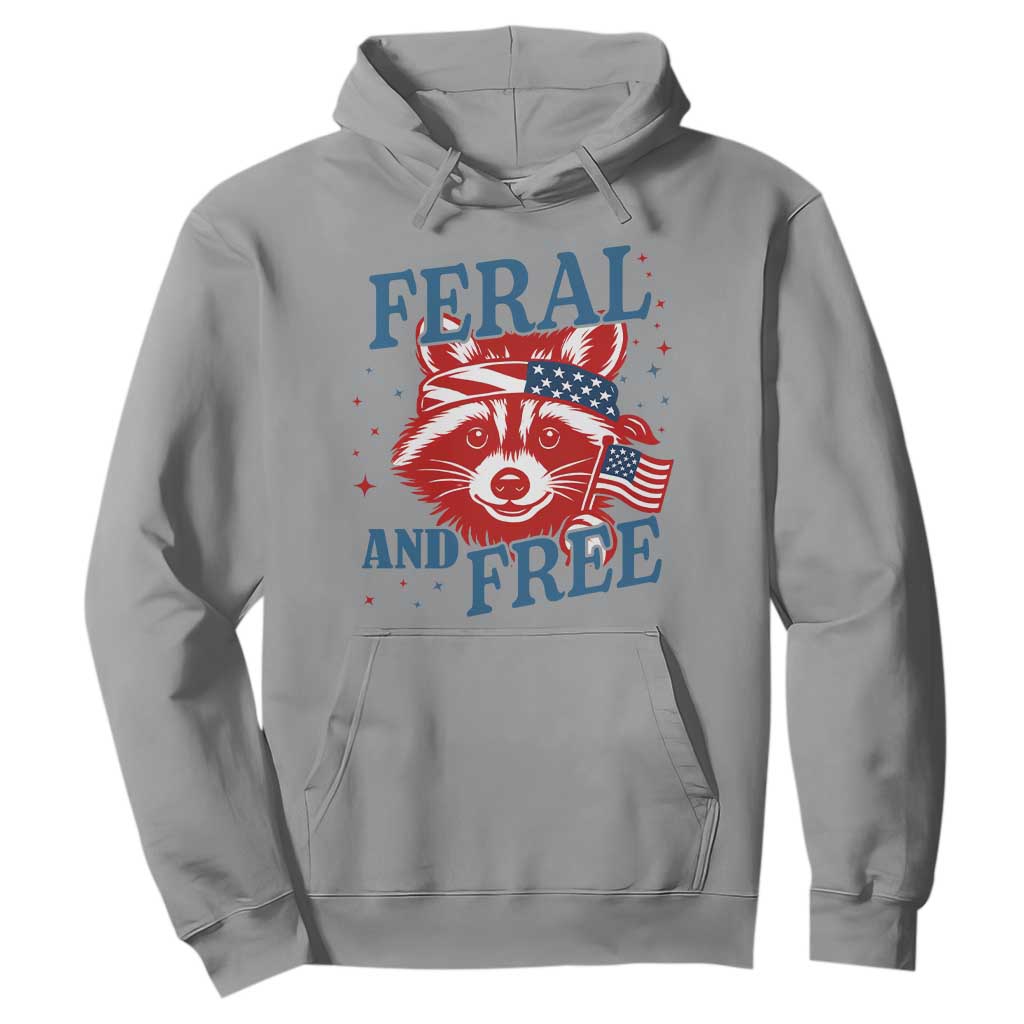 Funny Feral and Free Raccoon Hoodie Patriotic Bandana Animal 4th of July US Flag TS02 Sport Gray Print Your Wear
