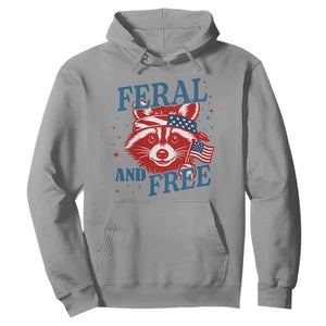 Funny Feral and Free Raccoon Hoodie Patriotic Bandana Animal 4th of July US Flag TS02 Sport Gray Print Your Wear