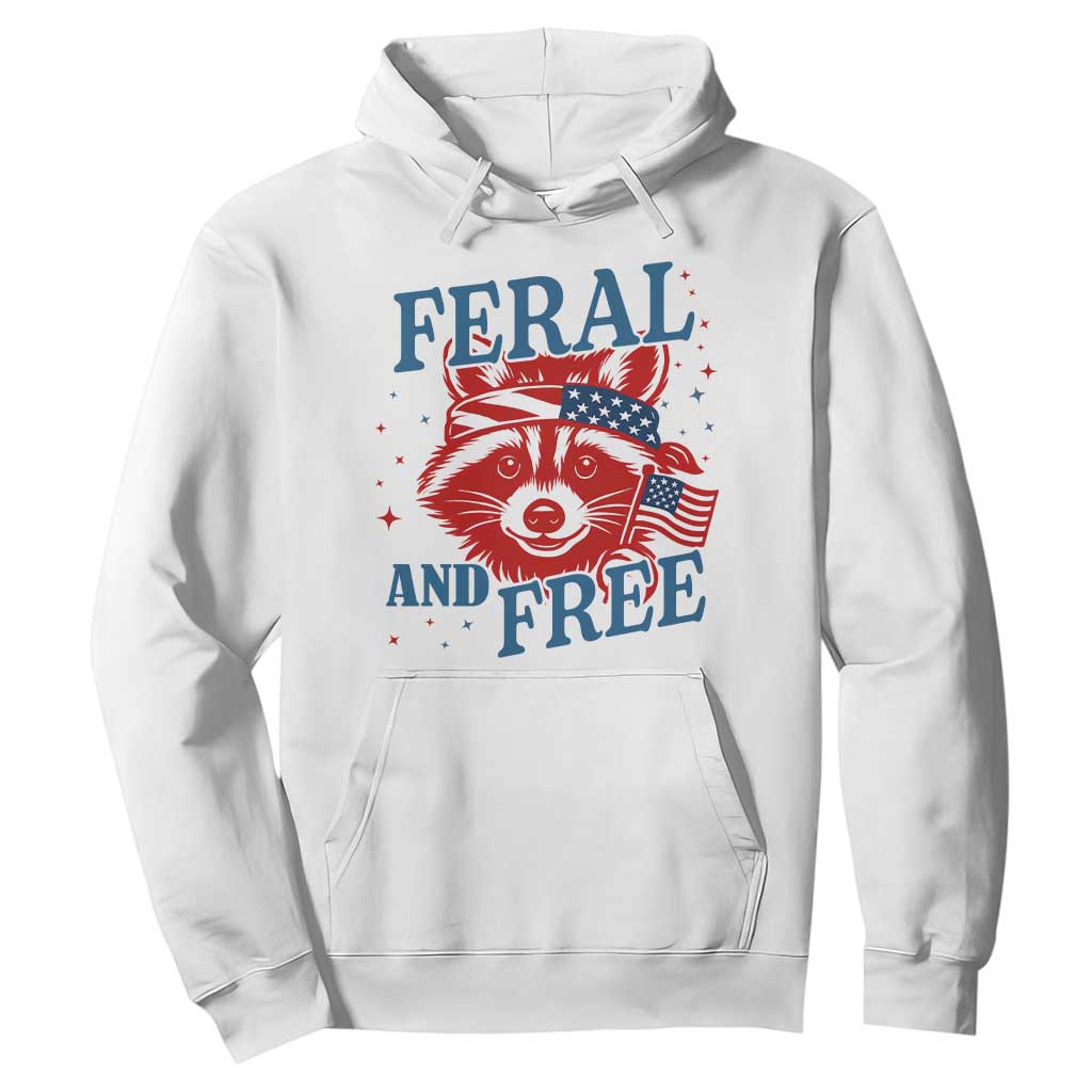 Funny Feral and Free Raccoon Hoodie Patriotic Bandana Animal 4th of July US Flag TS02 White Print Your Wear