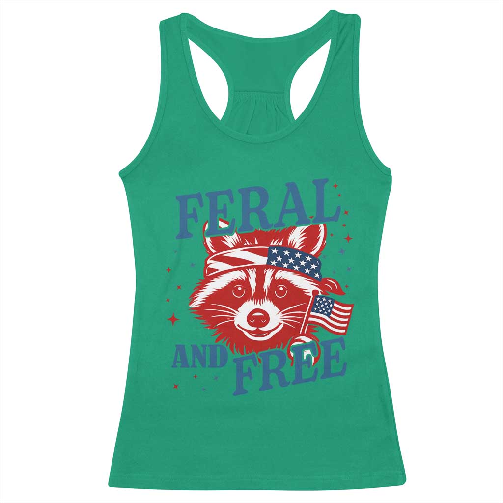 Funny Feral and Free Raccoon Racerback Tank Top Patriotic Bandana Animal 4th of July US Flag TS02 Irish Green Print Your Wear