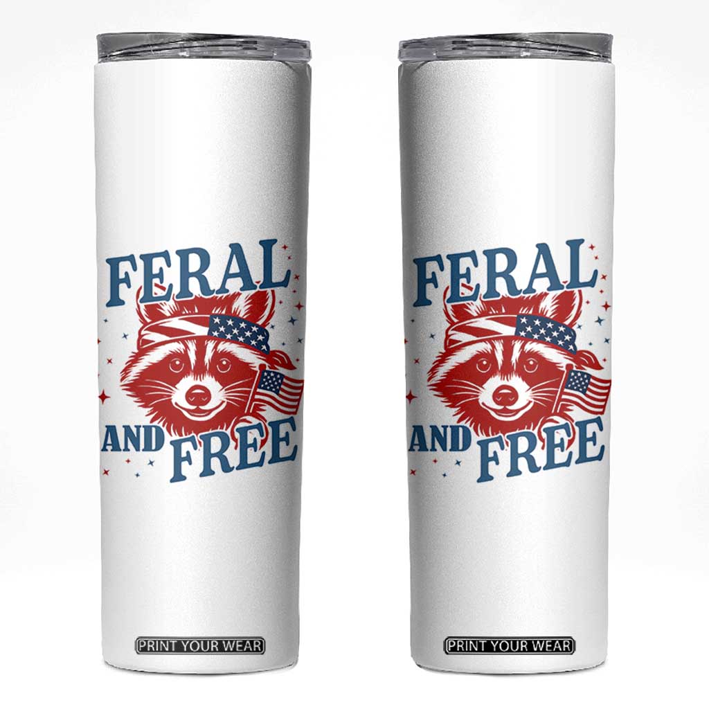 Funny Feral and Free Raccoon Skinny Tumbler Patriotic Bandana Animal 4th of July US Flag TS02 White Print Your Wear