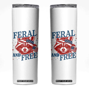 Funny Feral and Free Raccoon Skinny Tumbler Patriotic Bandana Animal 4th of July US Flag TS02 White Print Your Wear