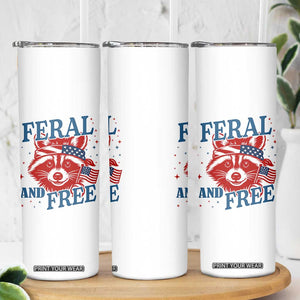 Funny Feral and Free Raccoon Skinny Tumbler Patriotic Bandana Animal 4th of July US Flag TS02 Print Your Wear