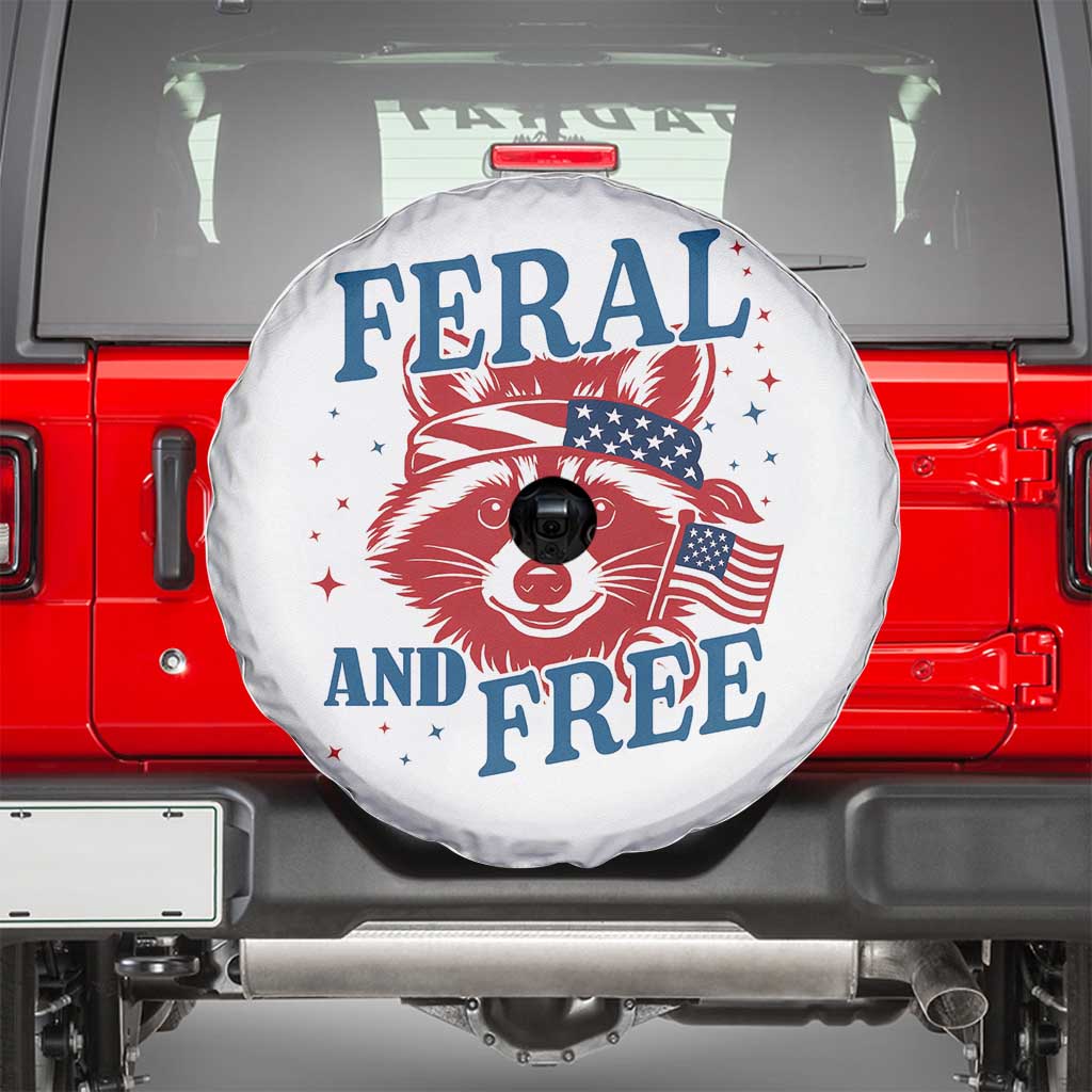 Funny Feral and Free Raccoon Spare Tire Cover Patriotic Bandana Animal 4th of July US Flag TS02 White Print Your Wear