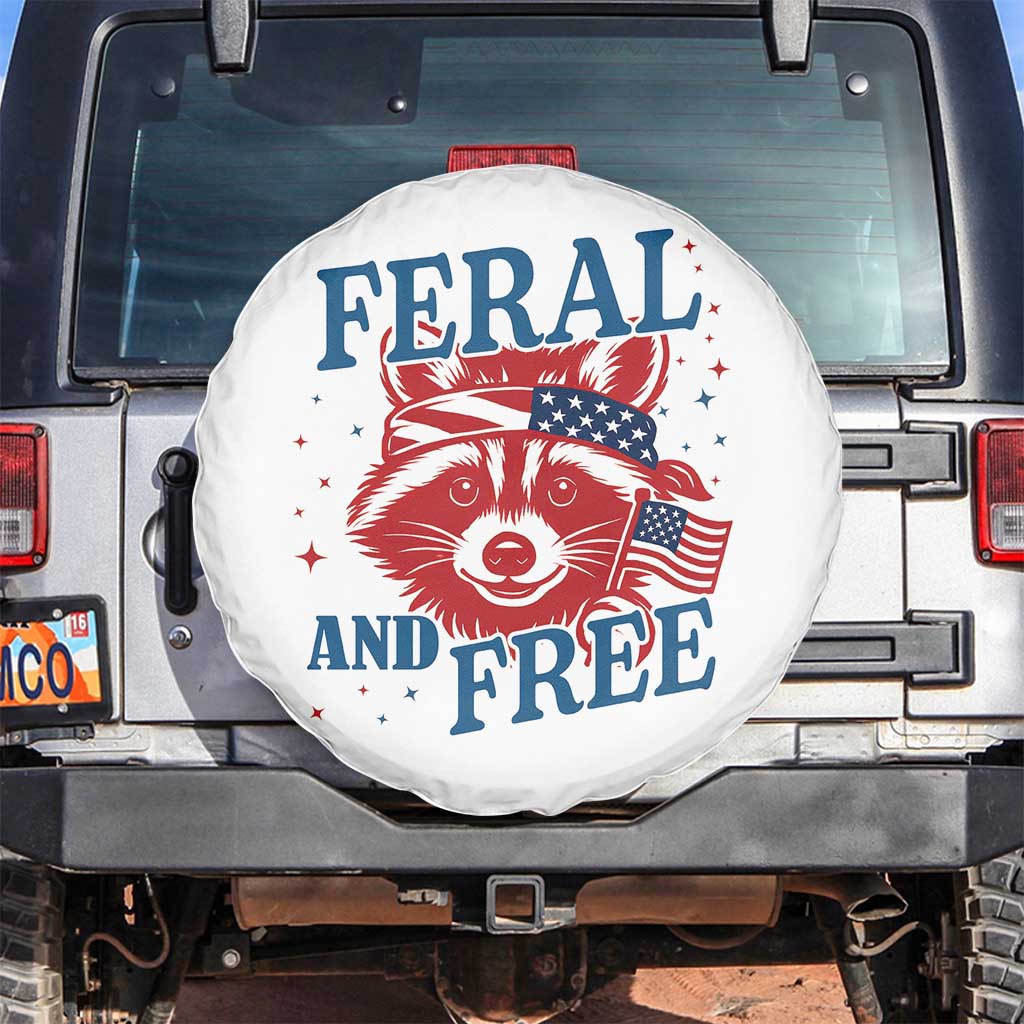 Funny Feral and Free Raccoon Spare Tire Cover Patriotic Bandana Animal 4th of July US Flag TS02 No hole White Print Your Wear